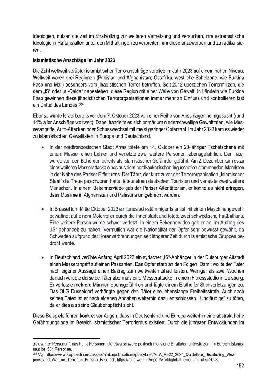 Seite 152 des Verfassungsschutzbericht 2023 Brandenburg