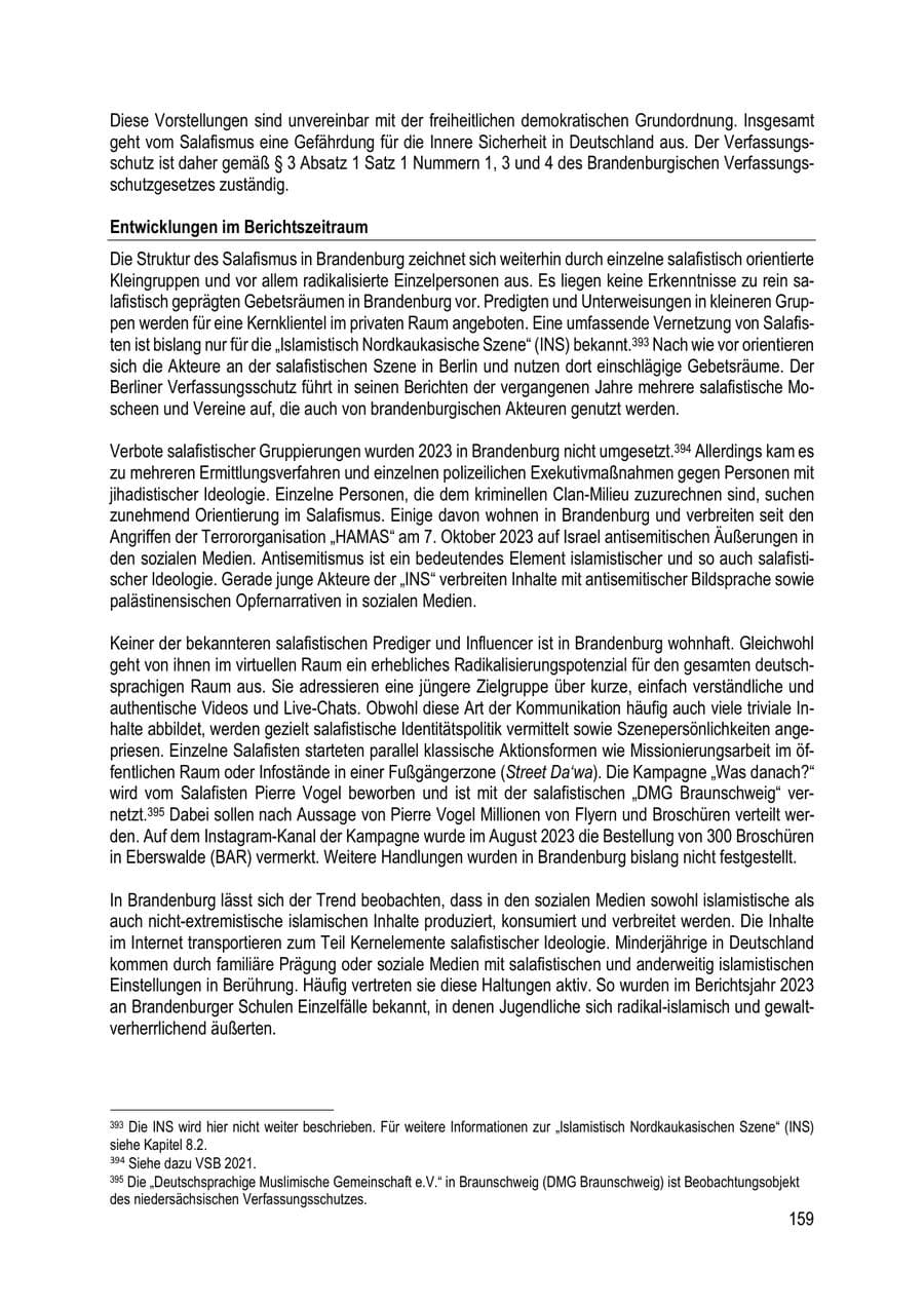 Seite 159 des Verfassungsschutzbericht 2023 Brandenburg