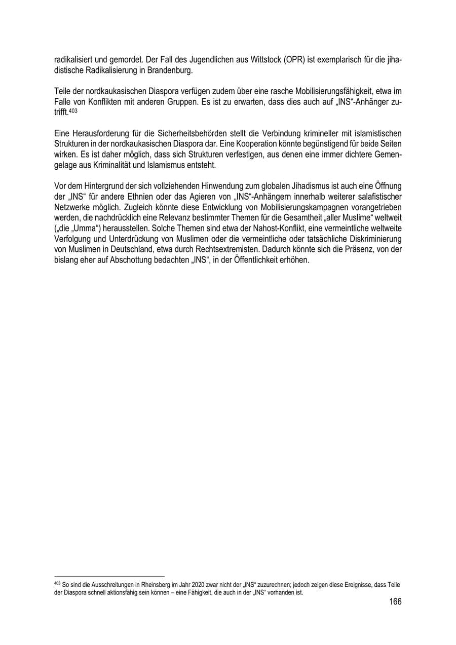 Seite 166 des Verfassungsschutzbericht 2023 Brandenburg