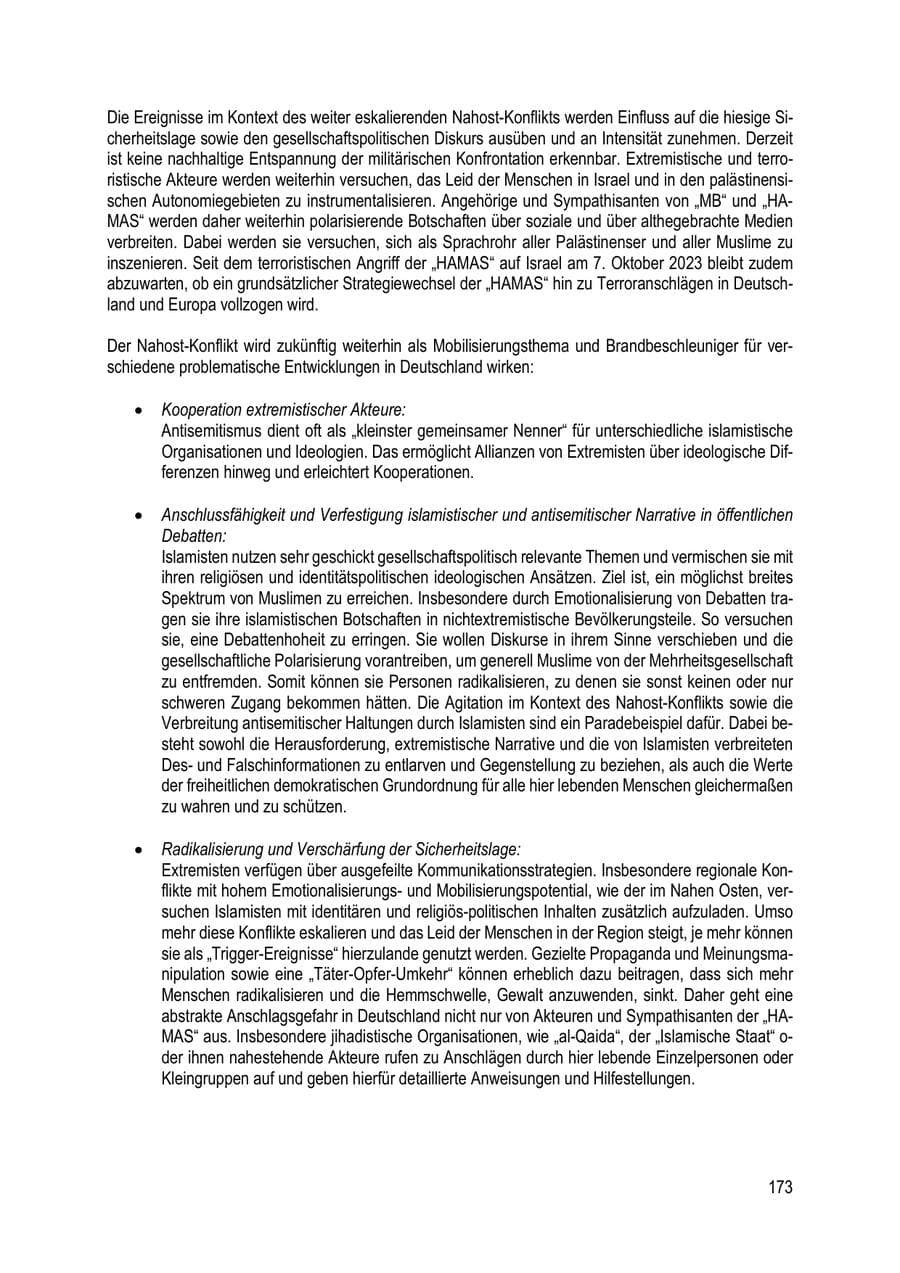 Seite 173 des Verfassungsschutzbericht 2023 Brandenburg