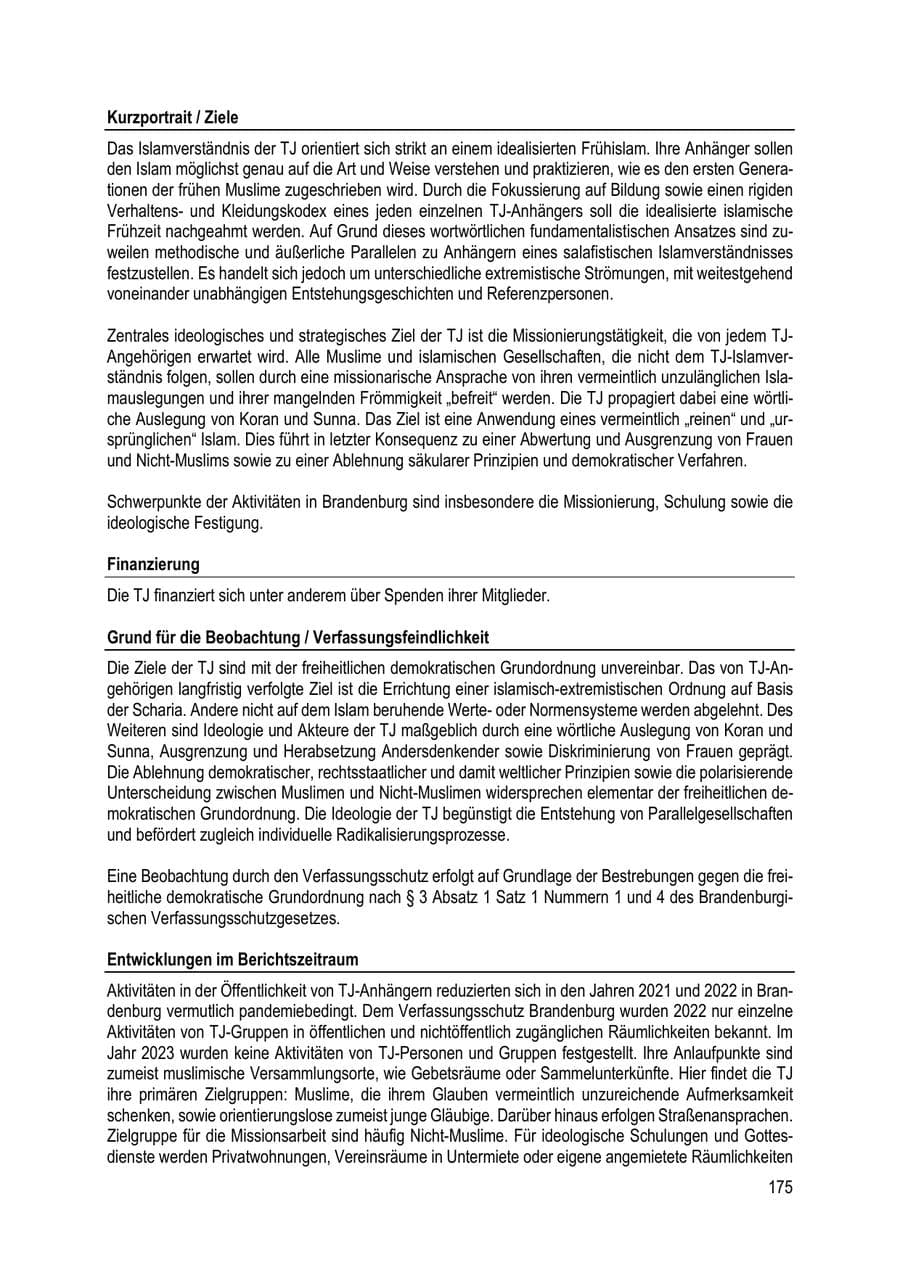 Seite 175 des Verfassungsschutzbericht 2023 Brandenburg
