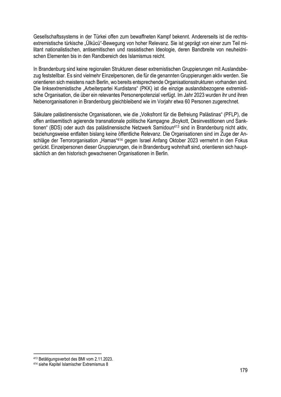 Seite 179 des Verfassungsschutzbericht 2023 Brandenburg