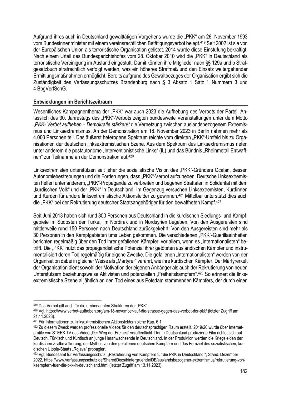 Seite 182 des Verfassungsschutzbericht 2023 Brandenburg