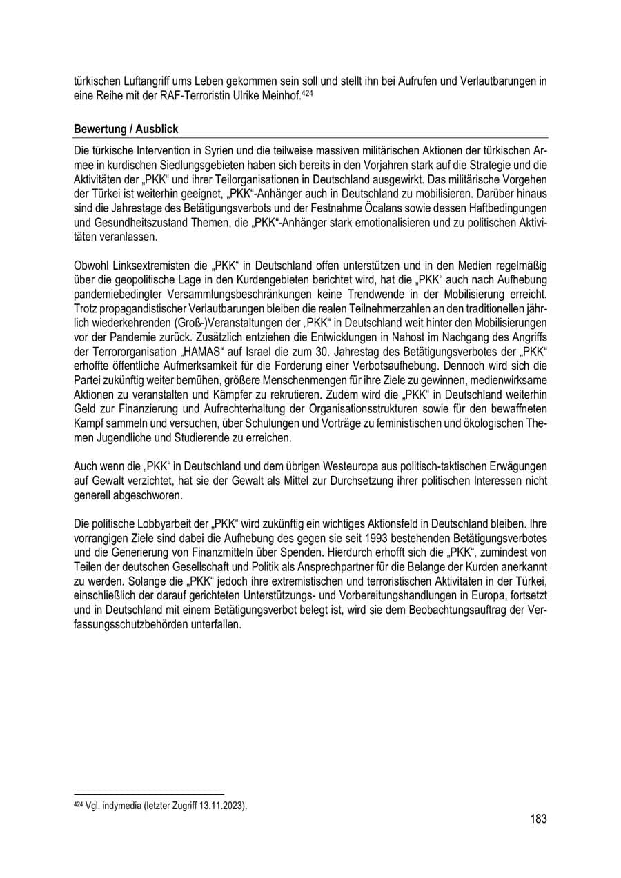 Seite 183 des Verfassungsschutzbericht 2023 Brandenburg