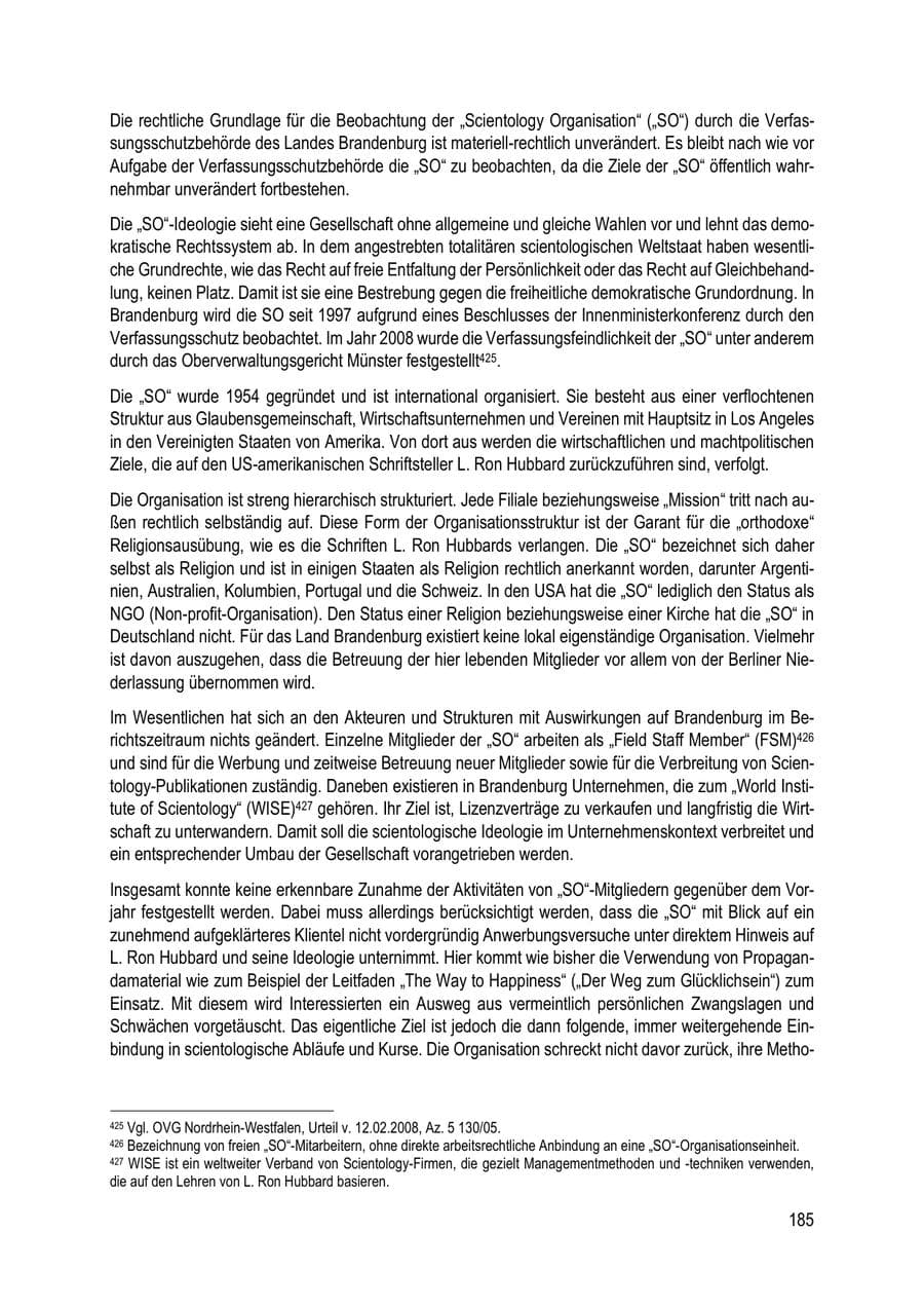 Seite 185 des Verfassungsschutzbericht 2023 Brandenburg