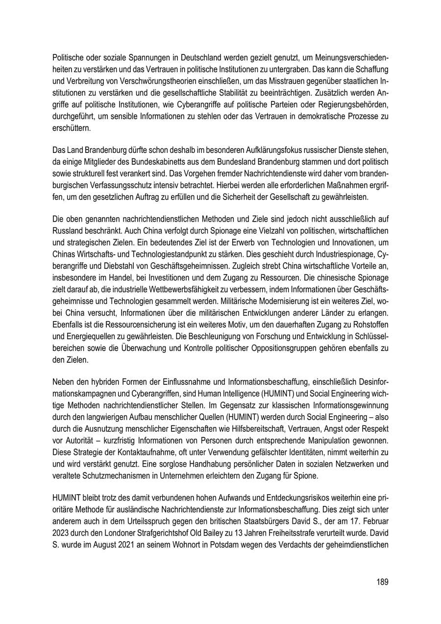 Seite 189 des Verfassungsschutzbericht 2023 Brandenburg