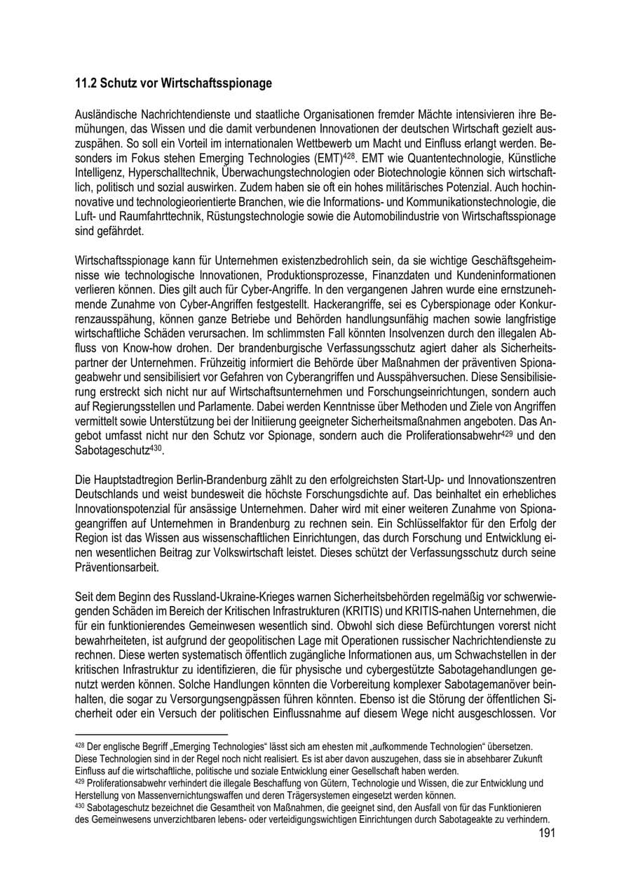 Seite 191 des Verfassungsschutzbericht 2023 Brandenburg