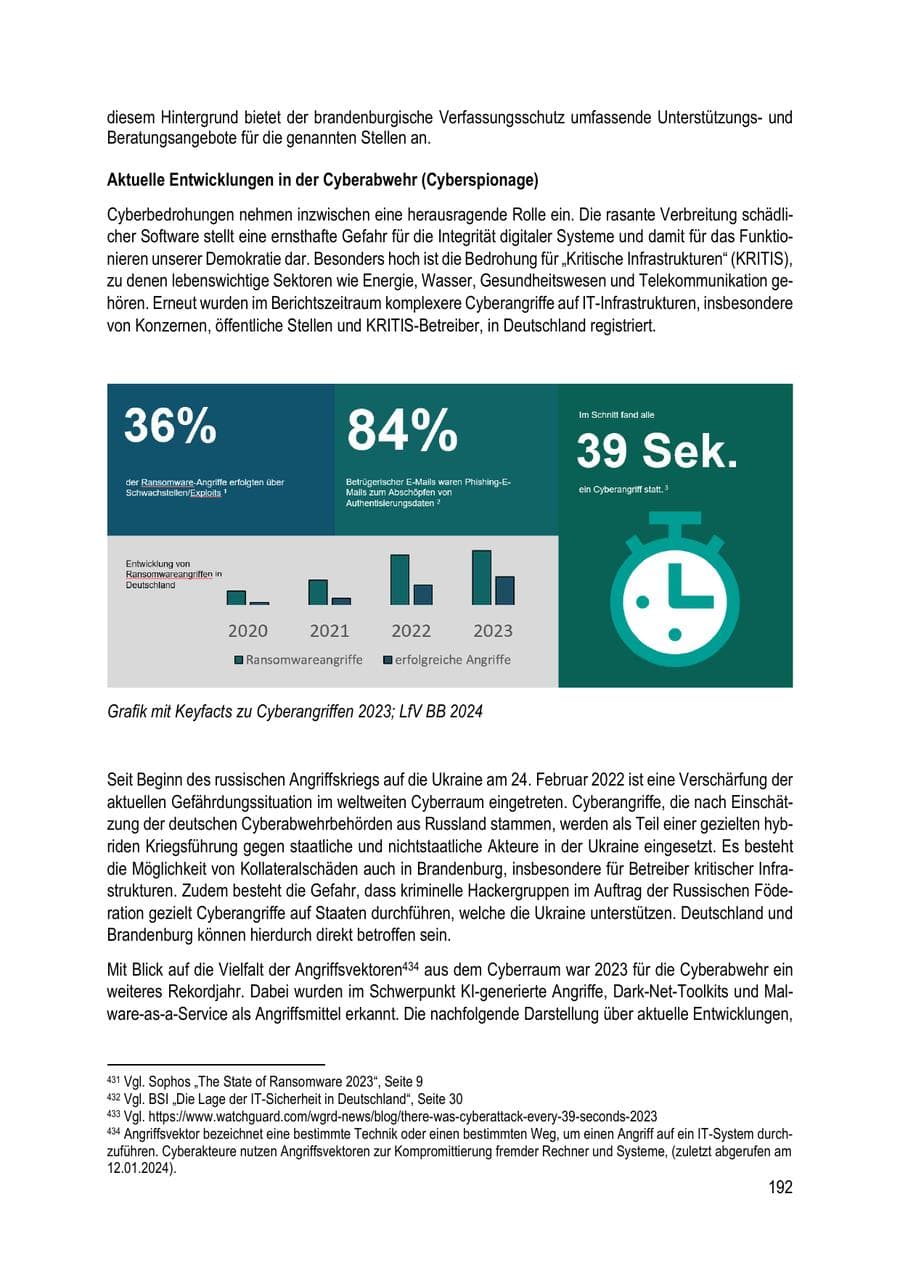 Seite 192 des Verfassungsschutzbericht 2023 Brandenburg