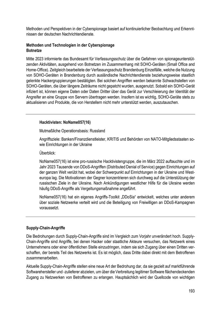 Seite 193 des Verfassungsschutzbericht 2023 Brandenburg