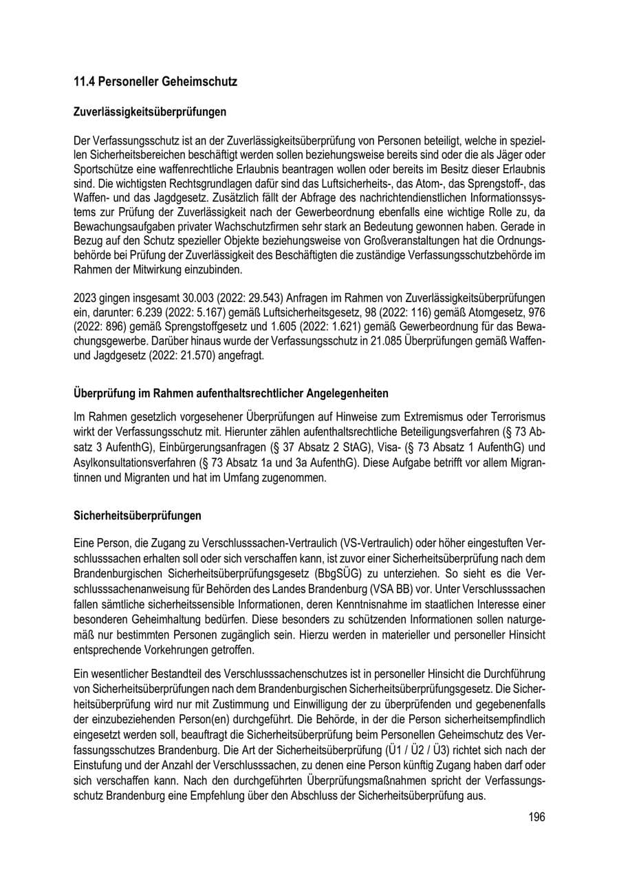 Seite 196 des Verfassungsschutzbericht 2023 Brandenburg