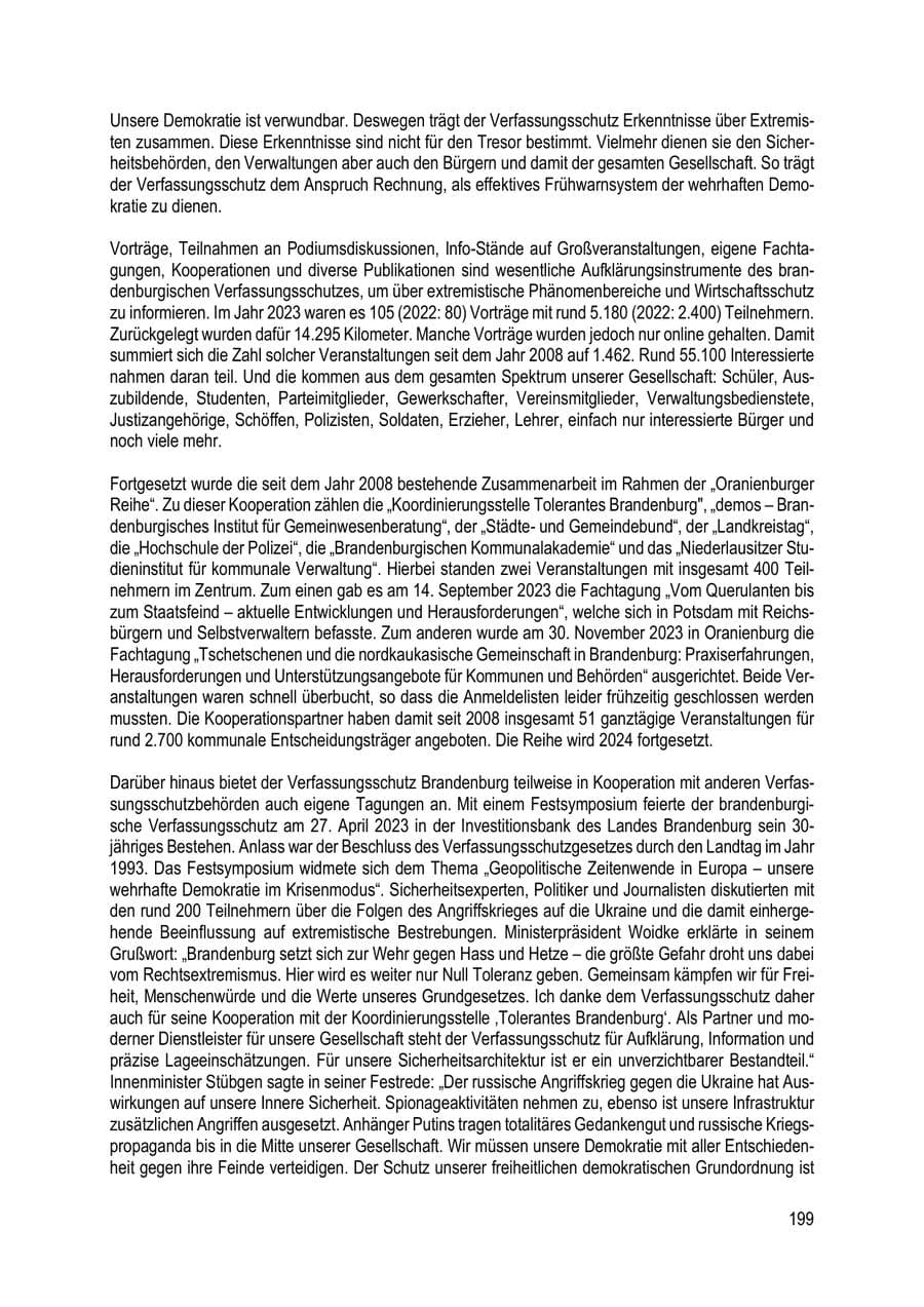 Seite 199 des Verfassungsschutzbericht 2023 Brandenburg