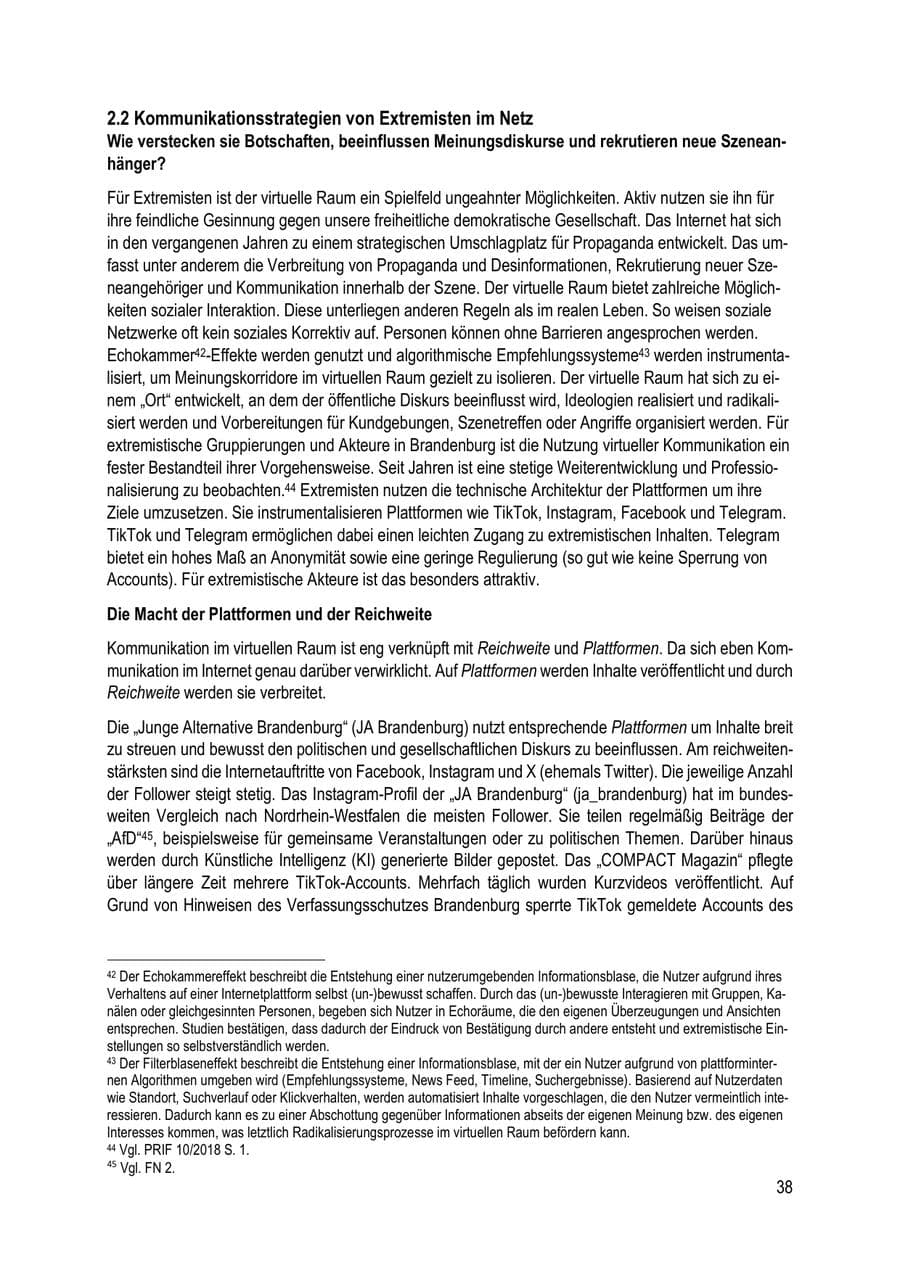 Seite 38 des Verfassungsschutzbericht 2023 Brandenburg