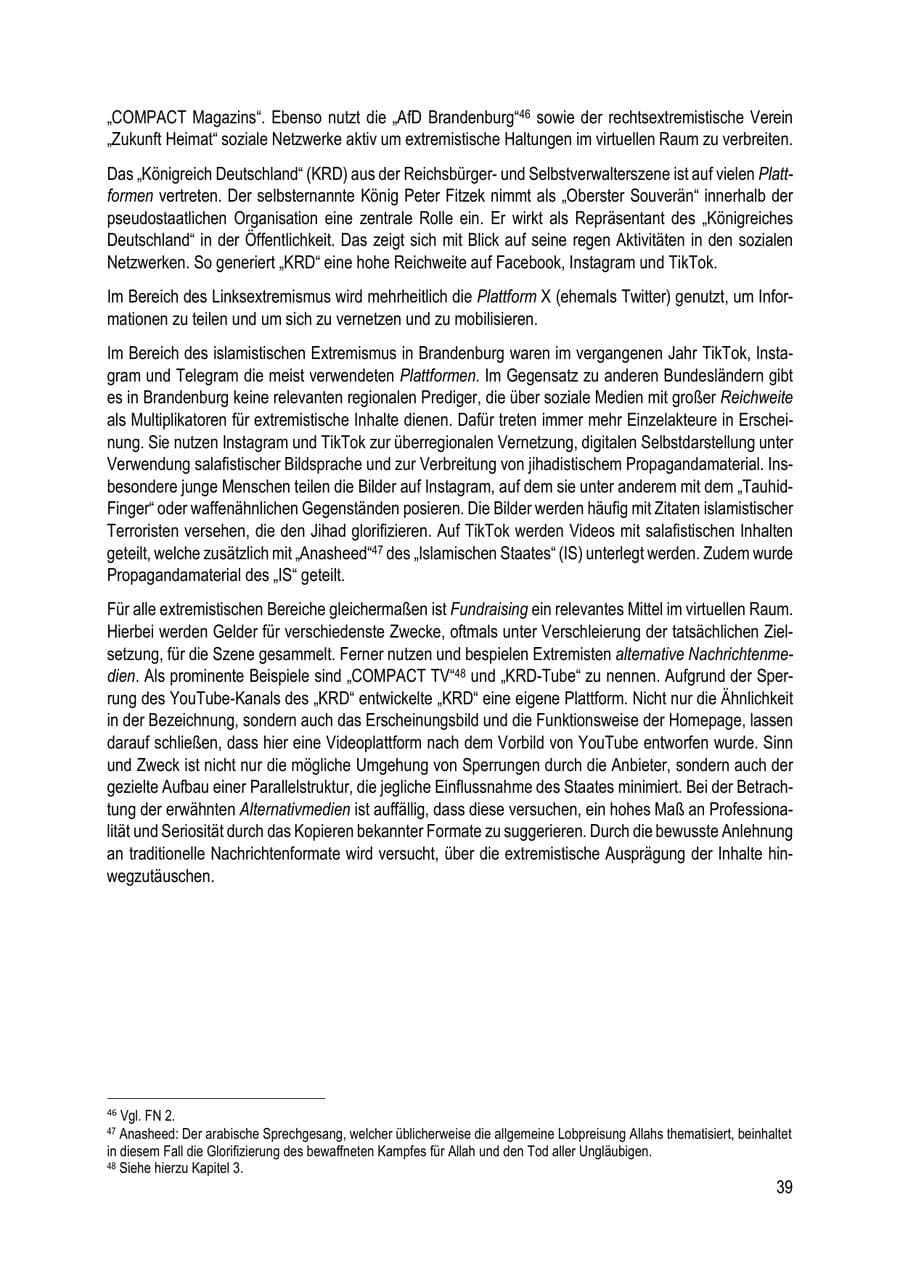 Seite 39 des Verfassungsschutzbericht 2023 Brandenburg