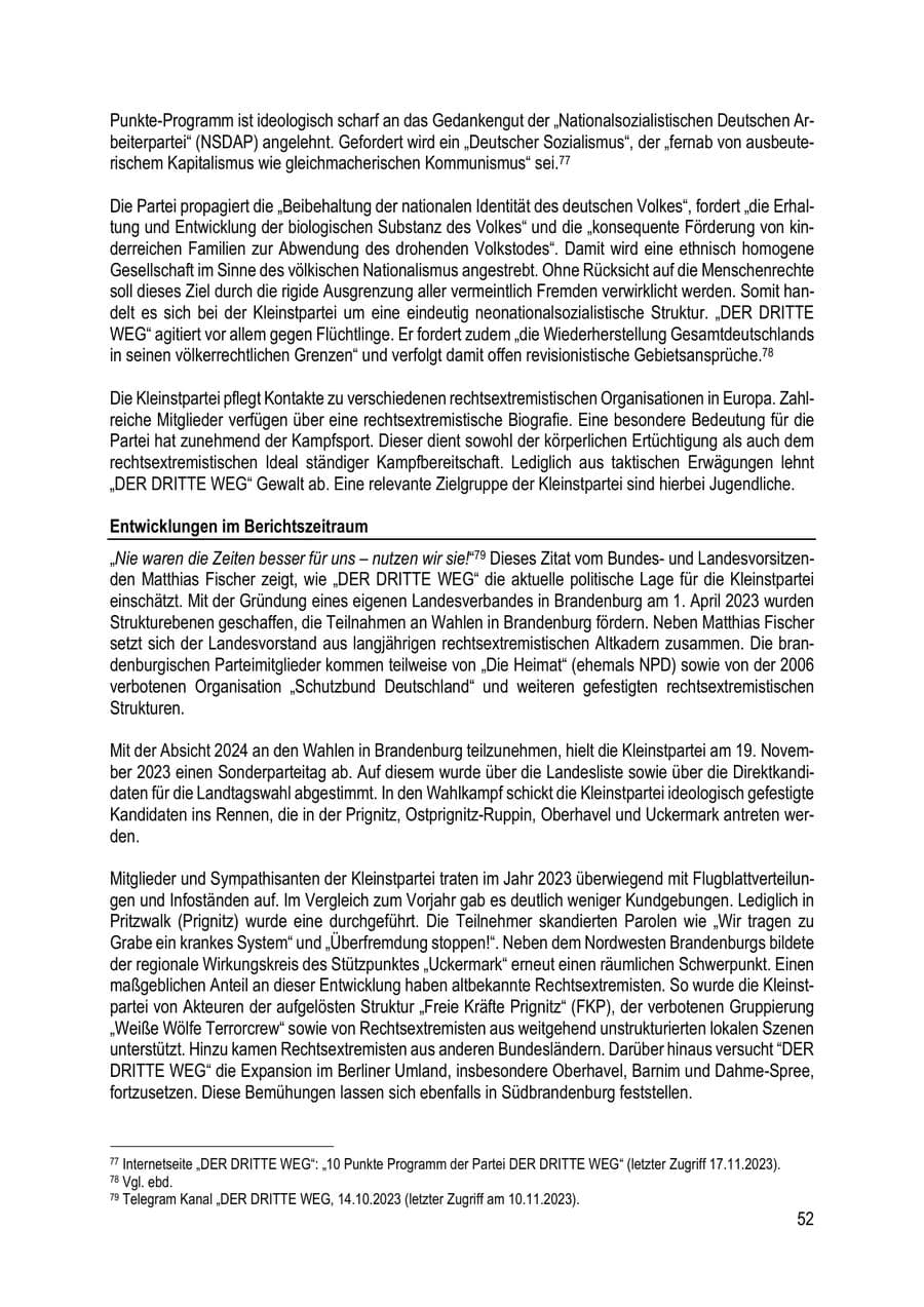Seite 52 des Verfassungsschutzbericht 2023 Brandenburg