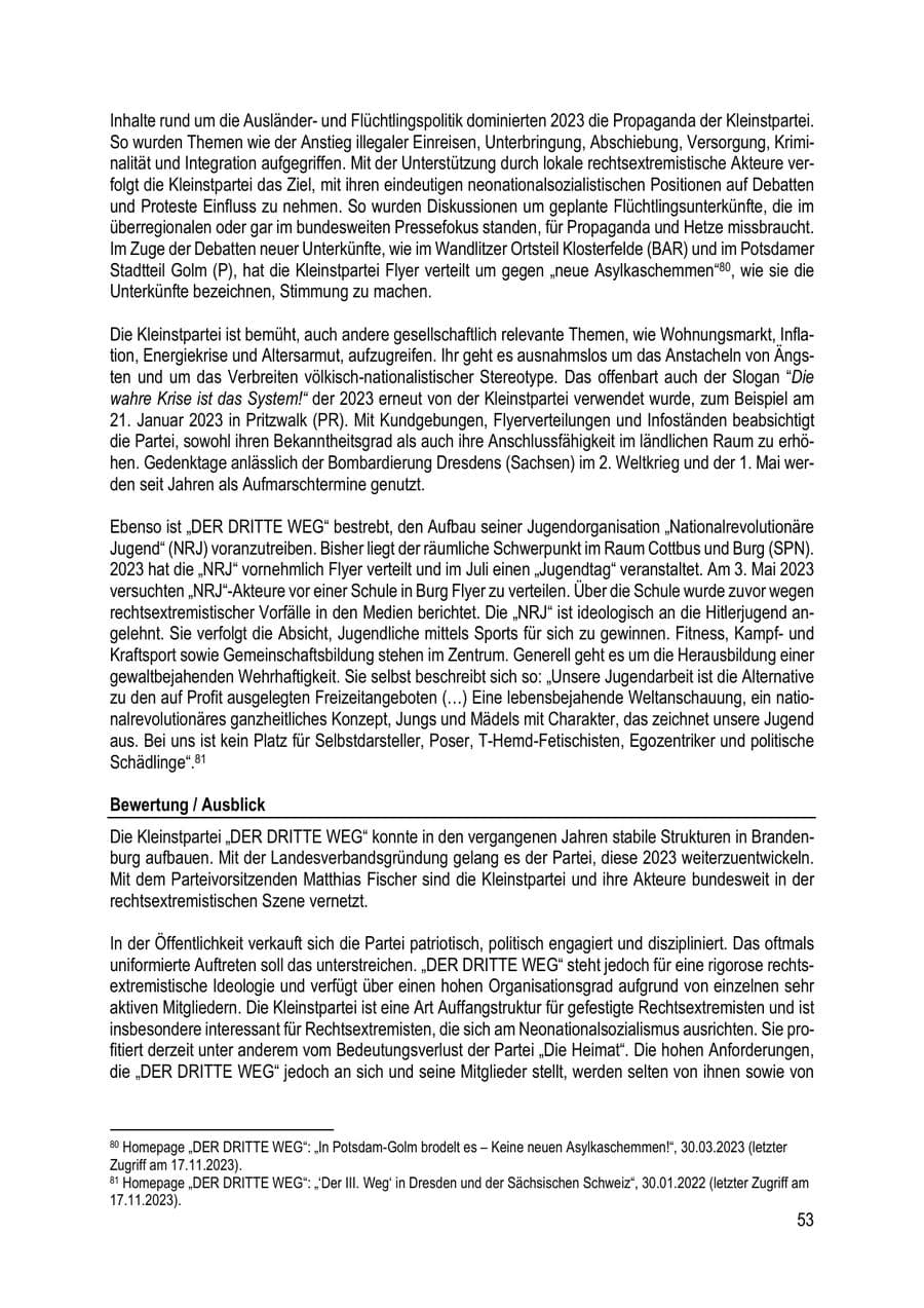 Seite 53 des Verfassungsschutzbericht 2023 Brandenburg