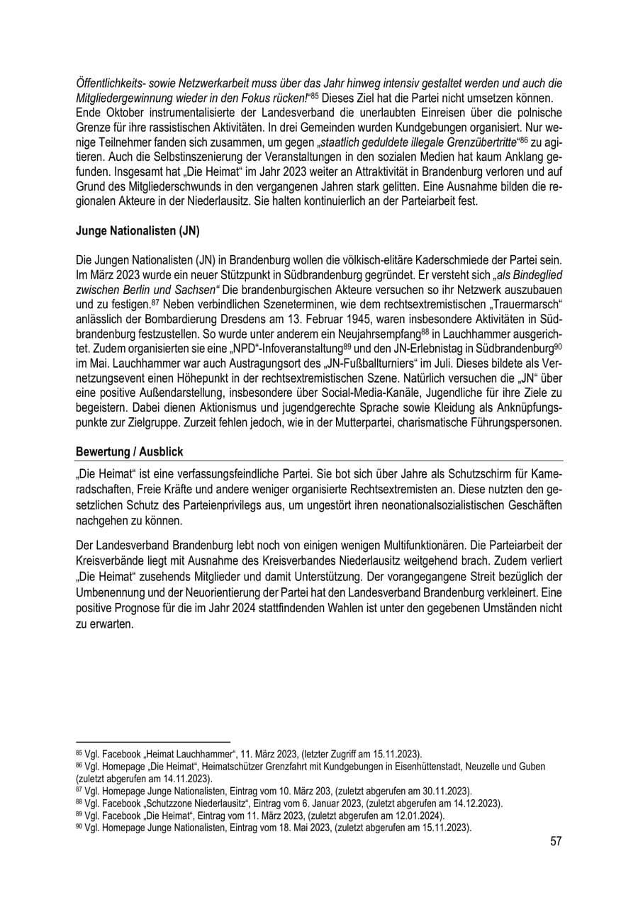 Seite 57 des Verfassungsschutzbericht 2023 Brandenburg