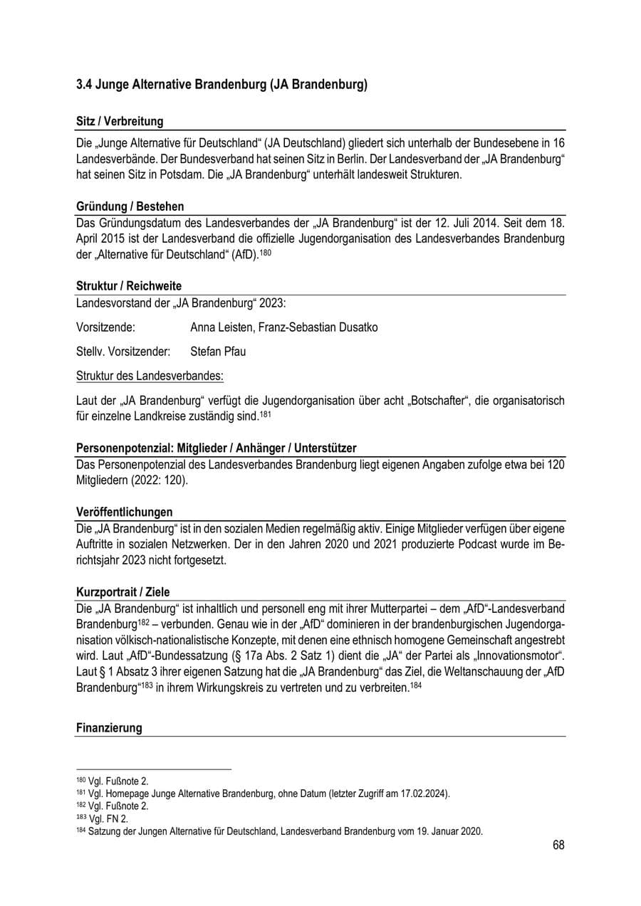 Seite 68 des Verfassungsschutzbericht 2023 Brandenburg