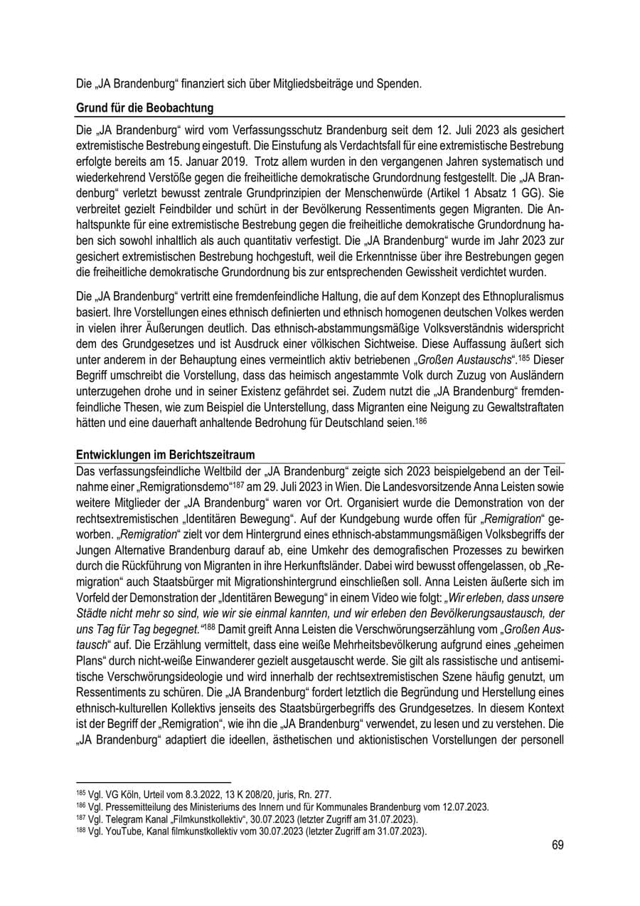 Seite 69 des Verfassungsschutzbericht 2023 Brandenburg