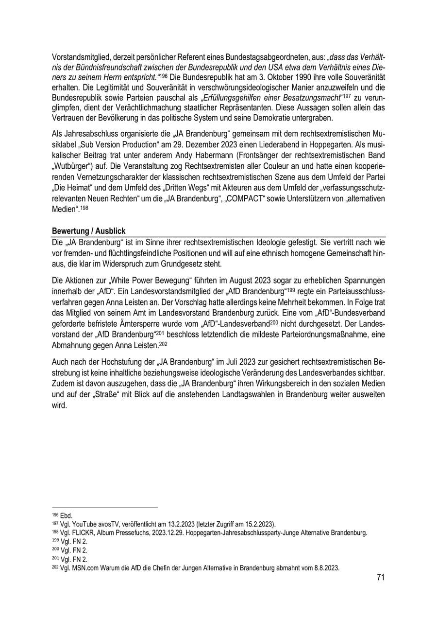 Seite 71 des Verfassungsschutzbericht 2023 Brandenburg
