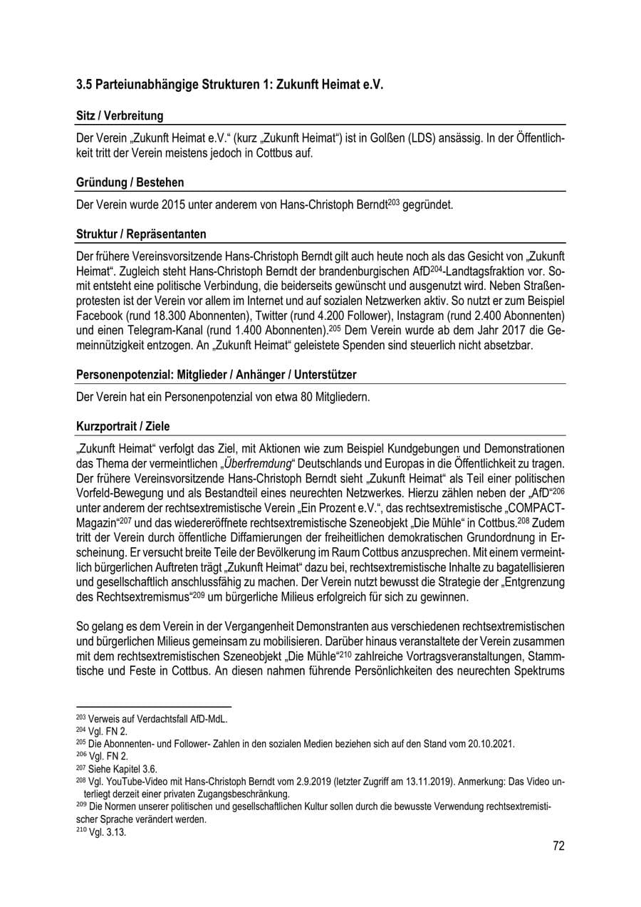 Seite 72 des Verfassungsschutzbericht 2023 Brandenburg