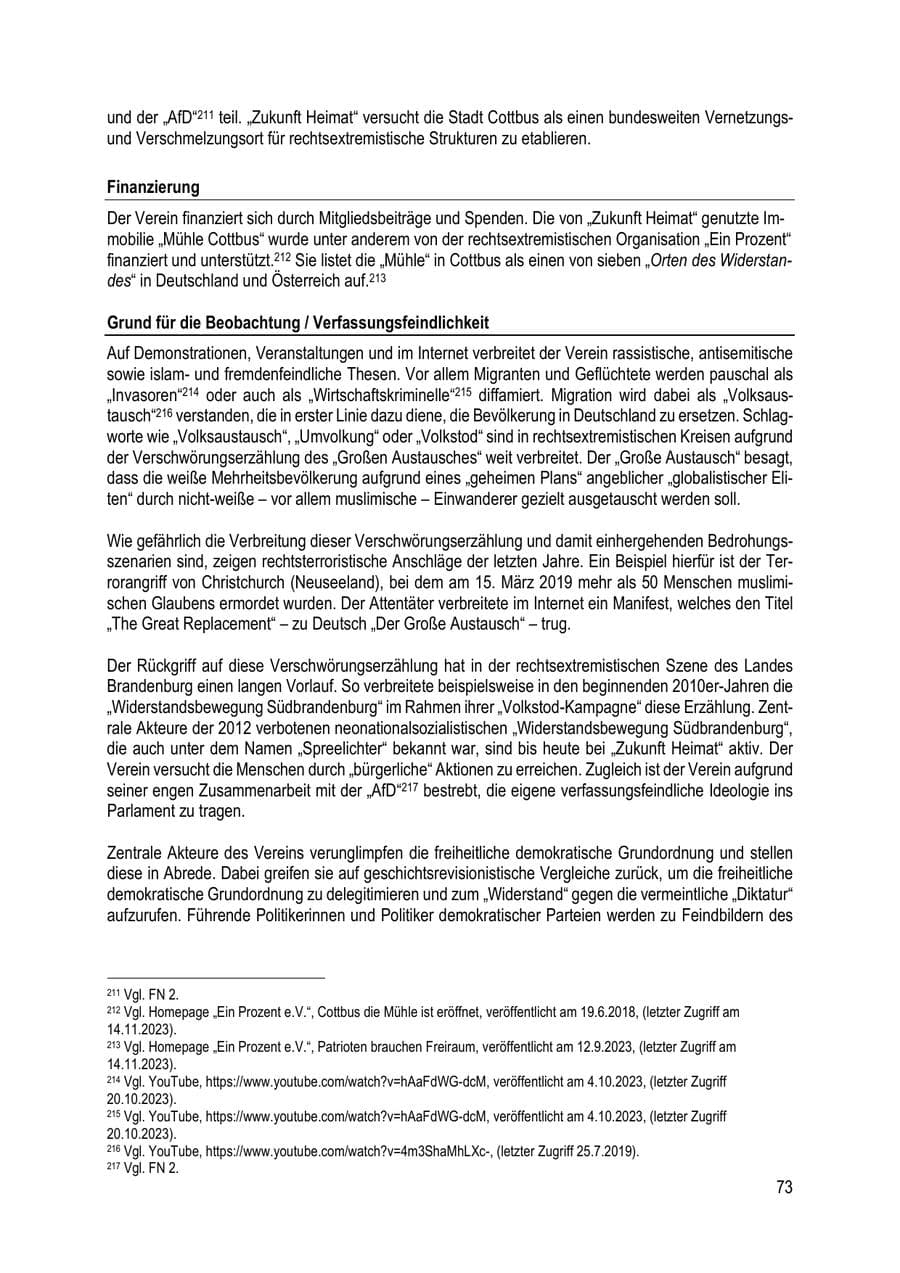 Seite 73 des Verfassungsschutzbericht 2023 Brandenburg