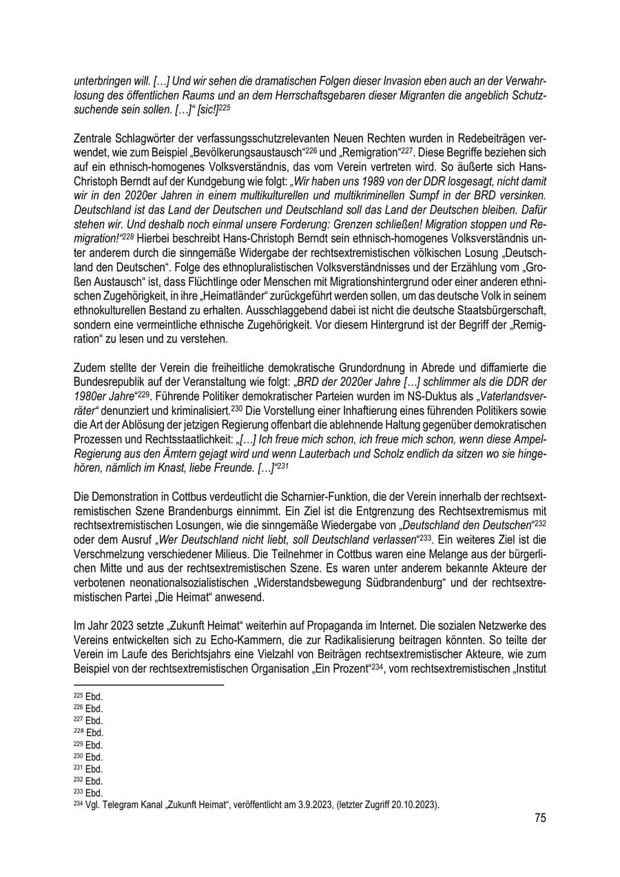 Seite 75 des Verfassungsschutzbericht 2023 Brandenburg