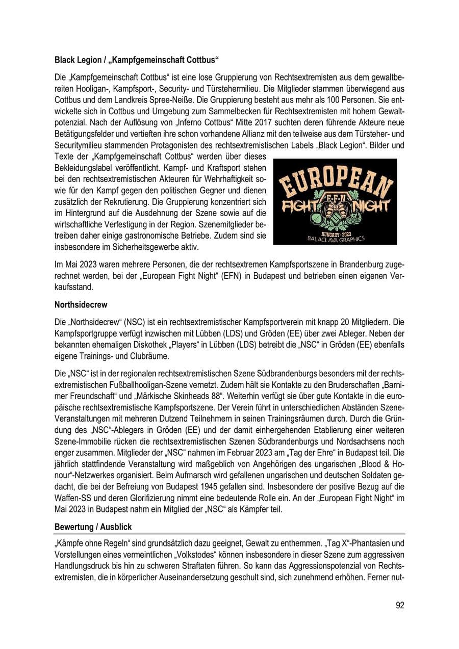Seite 92 des Verfassungsschutzbericht 2023 Brandenburg
