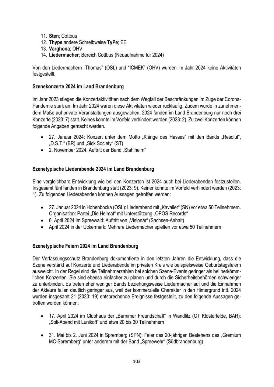 Seite 103 des Verfassungsschutzbericht 2024 Brandenburg