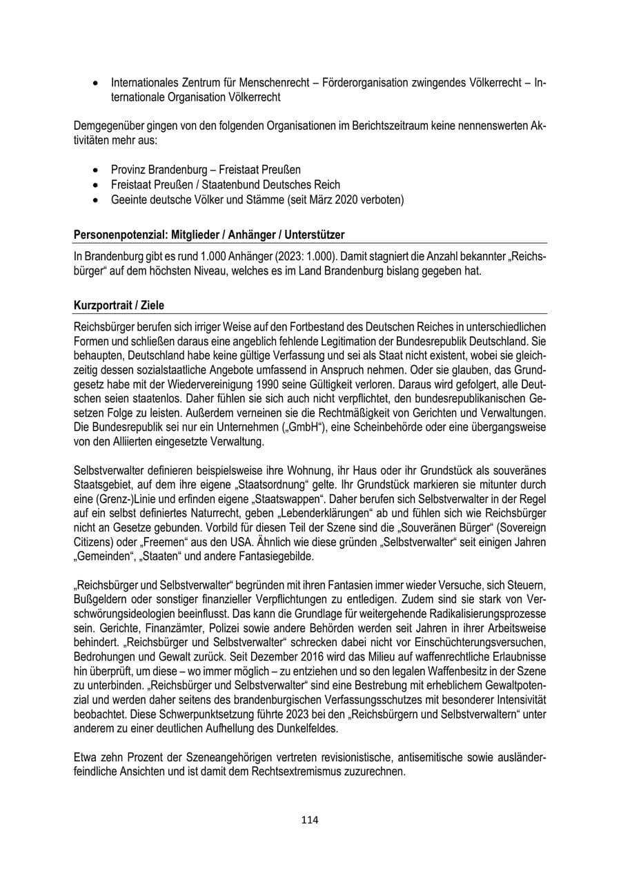 Seite 114 des Verfassungsschutzbericht 2024 Brandenburg