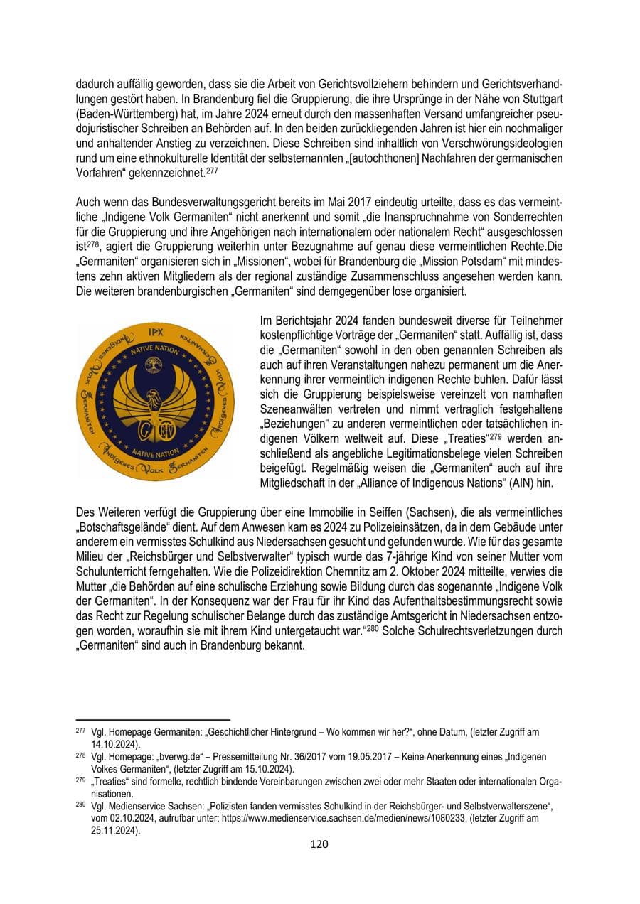 Seite 120 des Verfassungsschutzbericht 2024 Brandenburg
