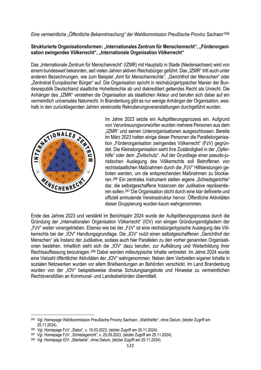Seite 122 des Verfassungsschutzbericht 2024 Brandenburg