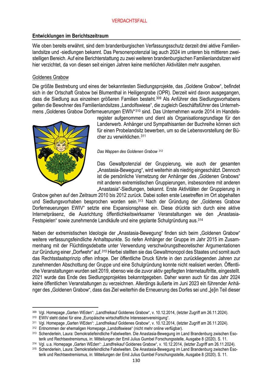 Seite 130 des Verfassungsschutzbericht 2024 Brandenburg