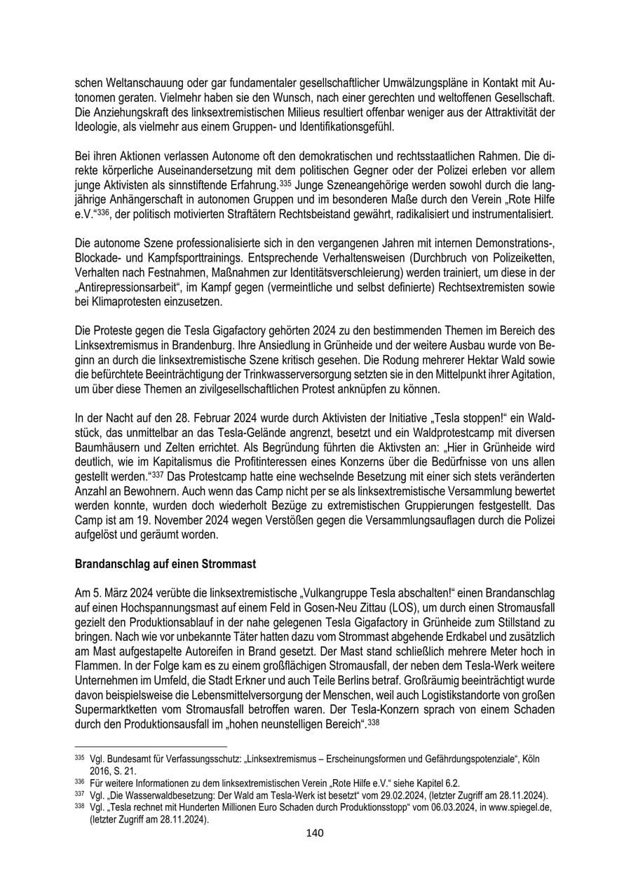 Seite 140 des Verfassungsschutzbericht 2024 Brandenburg