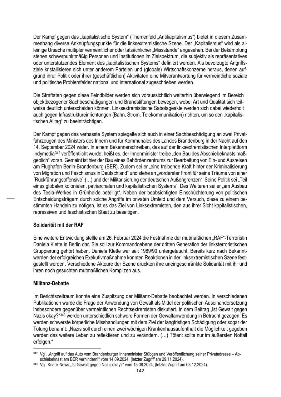 Seite 142 des Verfassungsschutzbericht 2024 Brandenburg