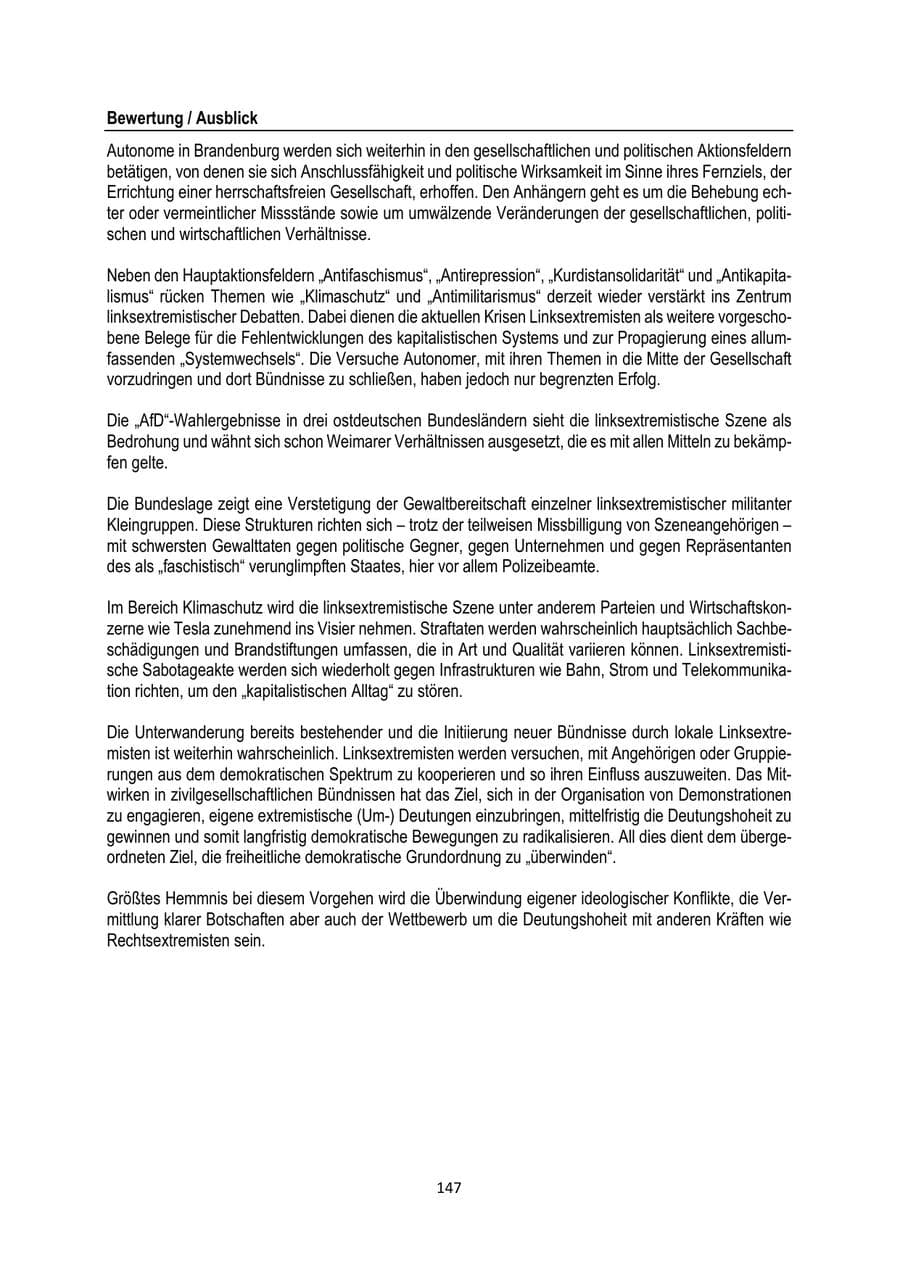 Seite 147 des Verfassungsschutzbericht 2024 Brandenburg