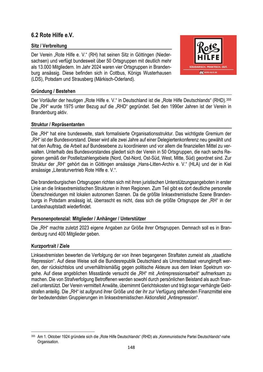 Seite 148 des Verfassungsschutzbericht 2024 Brandenburg
