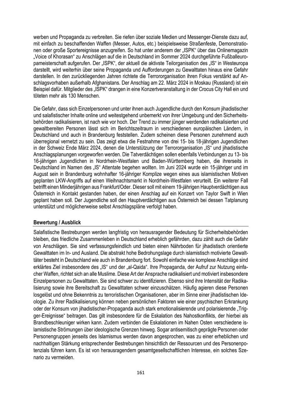 Seite 161 des Verfassungsschutzbericht 2024 Brandenburg