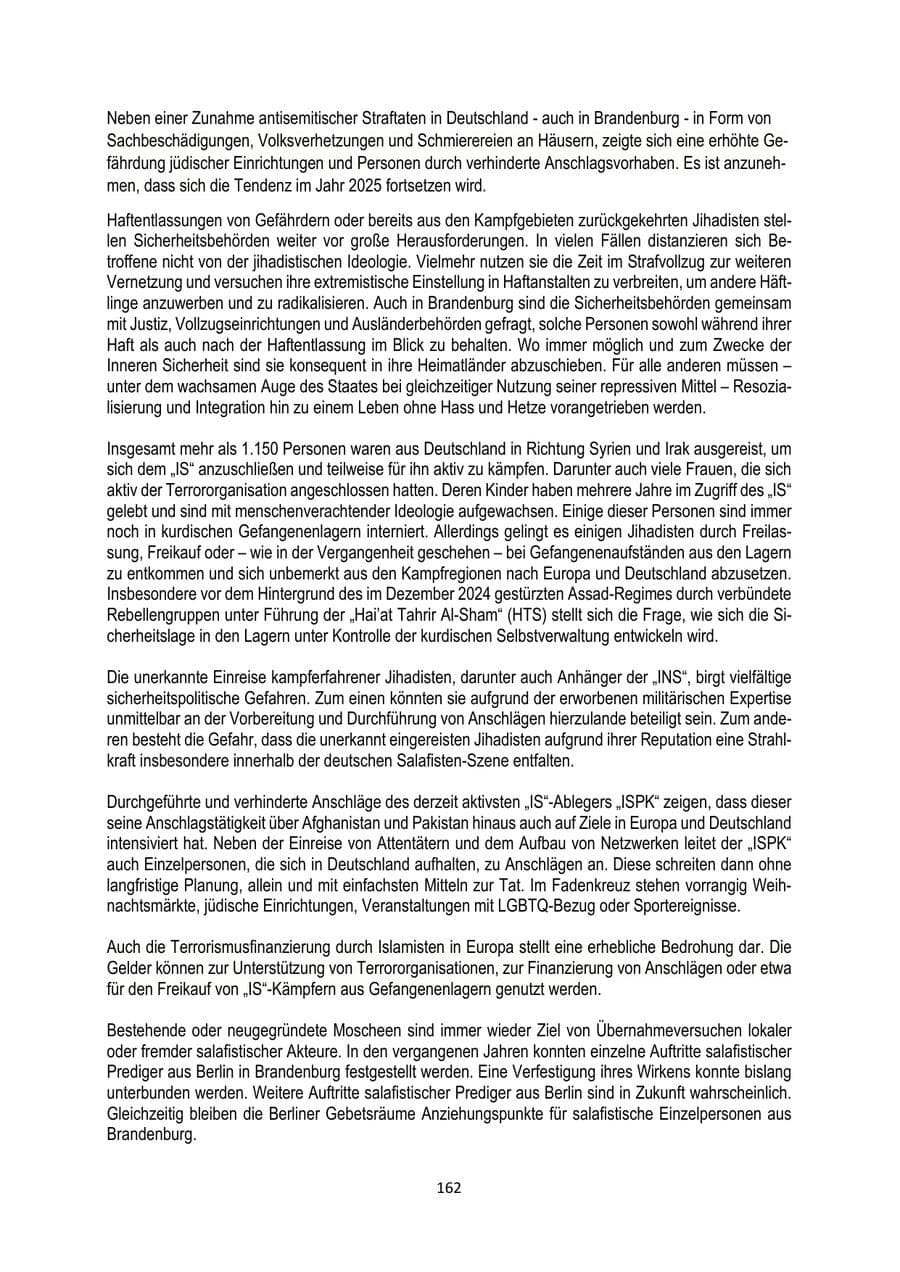 Seite 162 des Verfassungsschutzbericht 2024 Brandenburg