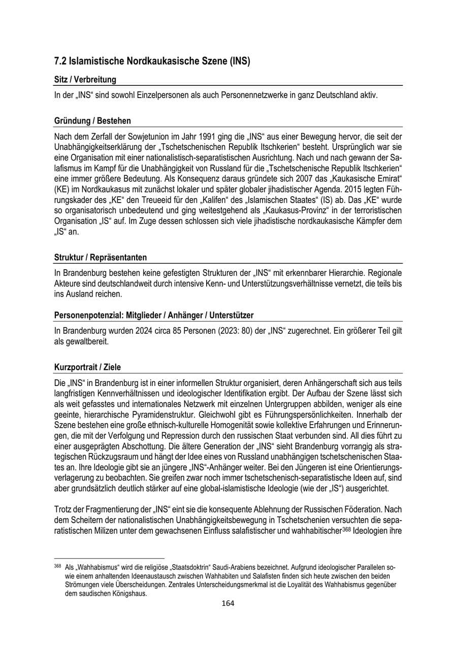 Seite 164 des Verfassungsschutzbericht 2024 Brandenburg
