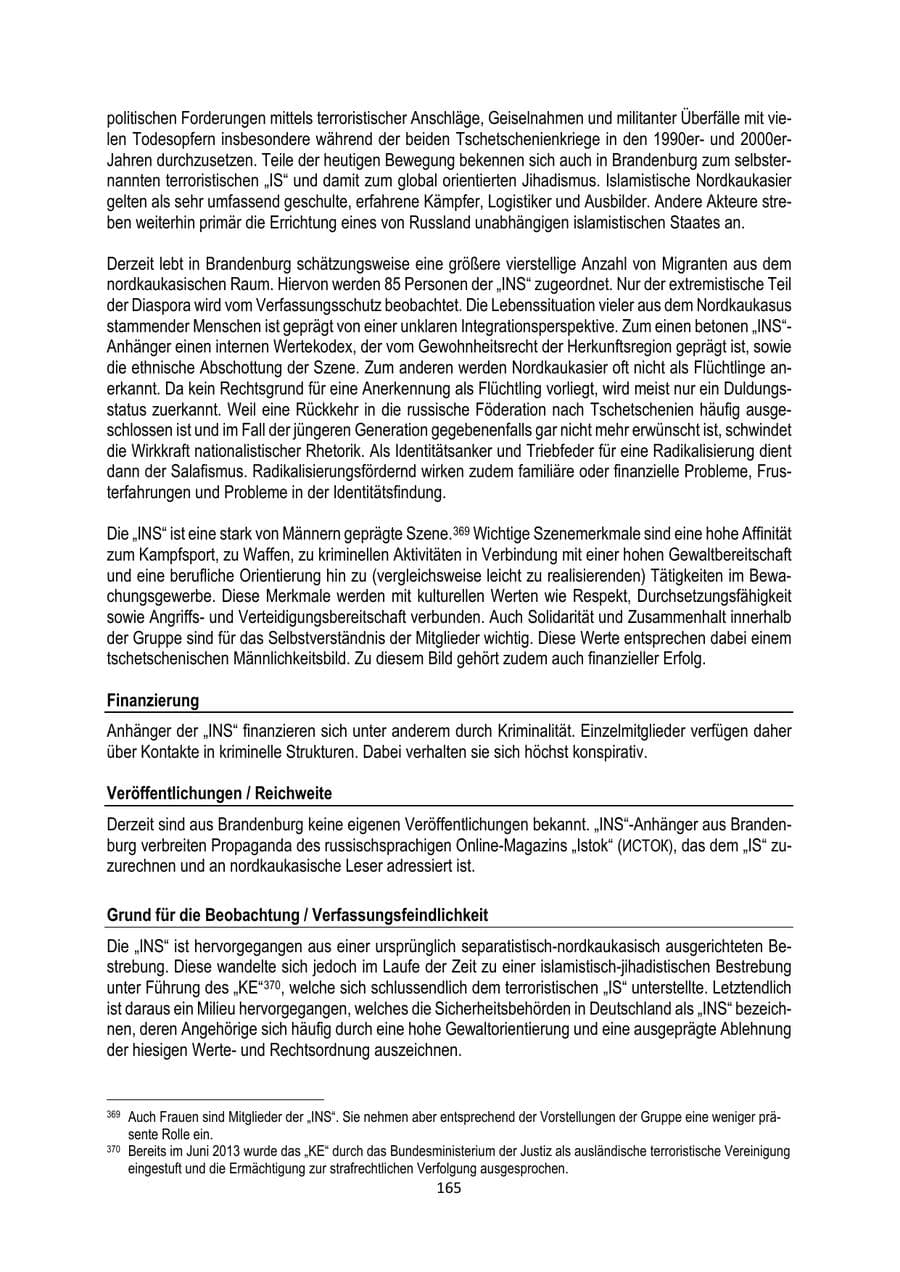 Seite 165 des Verfassungsschutzbericht 2024 Brandenburg