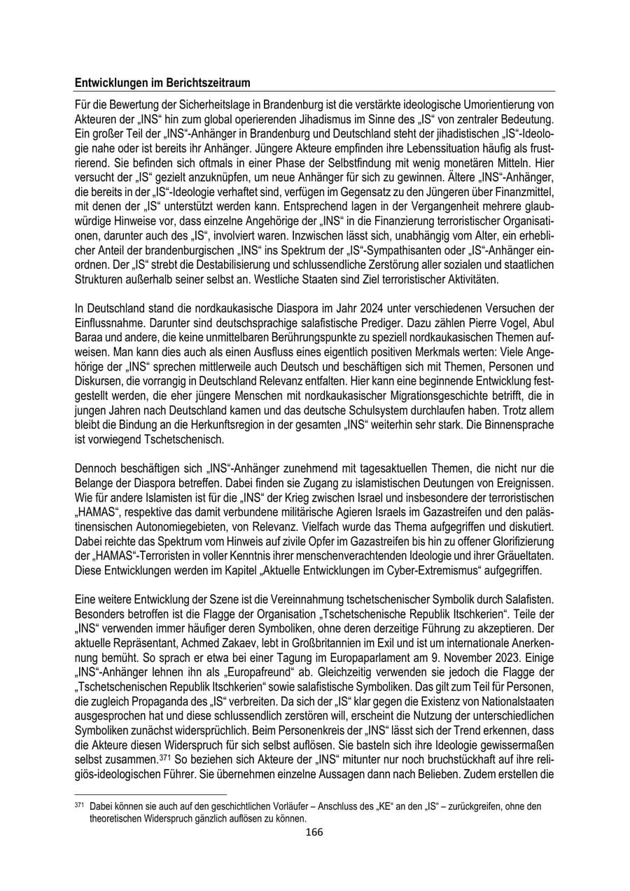 Seite 166 des Verfassungsschutzbericht 2024 Brandenburg