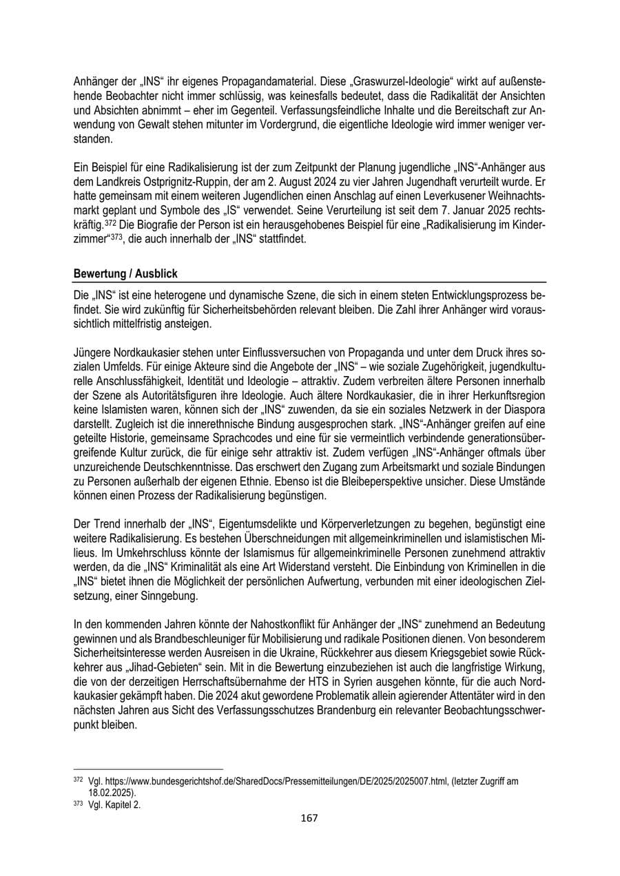 Seite 167 des Verfassungsschutzbericht 2024 Brandenburg