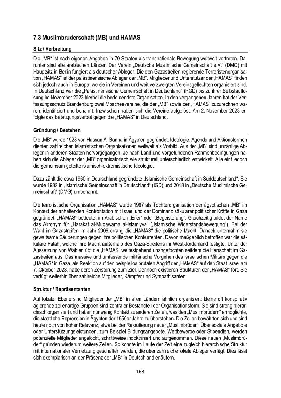 Seite 168 des Verfassungsschutzbericht 2024 Brandenburg