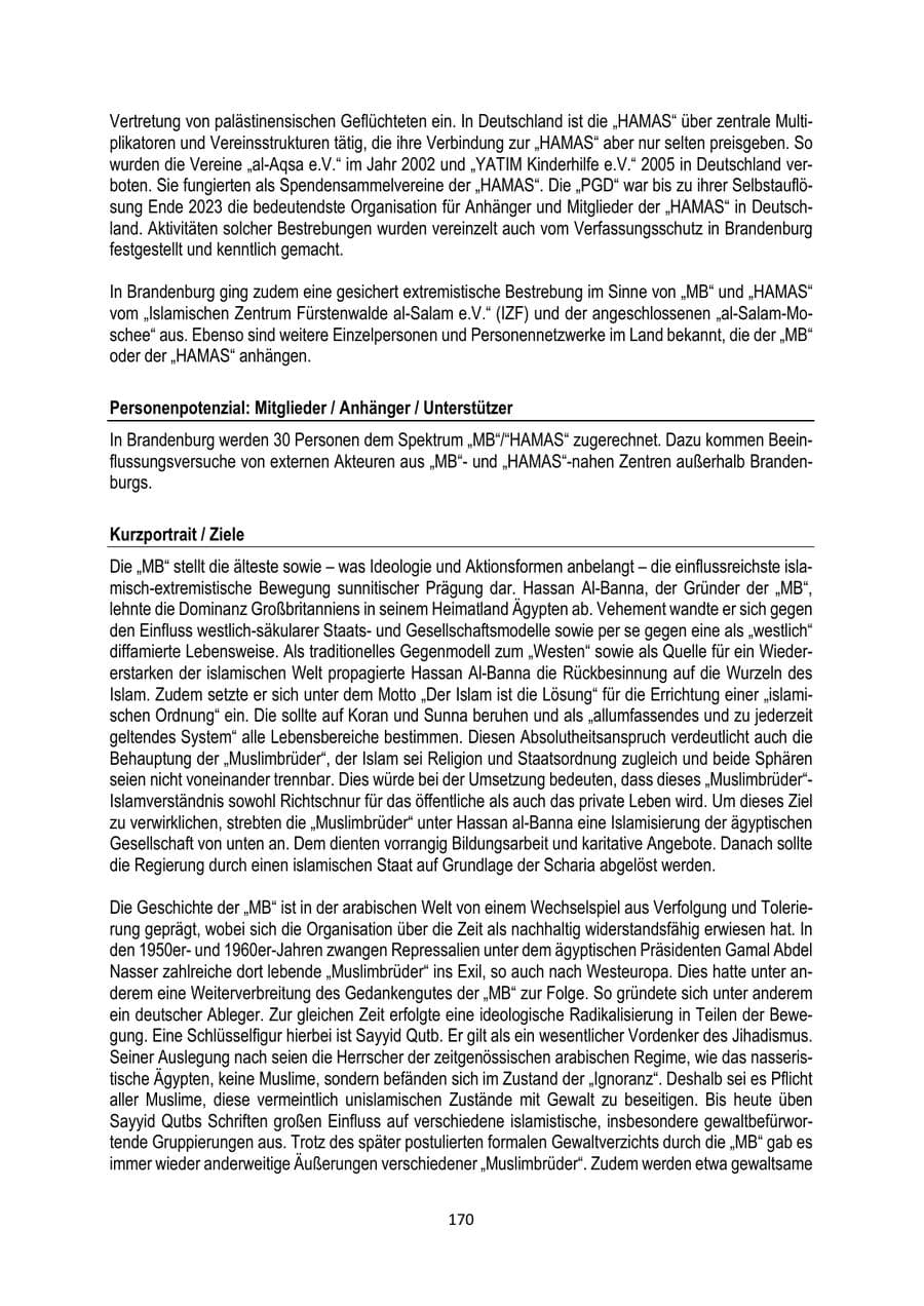 Seite 170 des Verfassungsschutzbericht 2024 Brandenburg