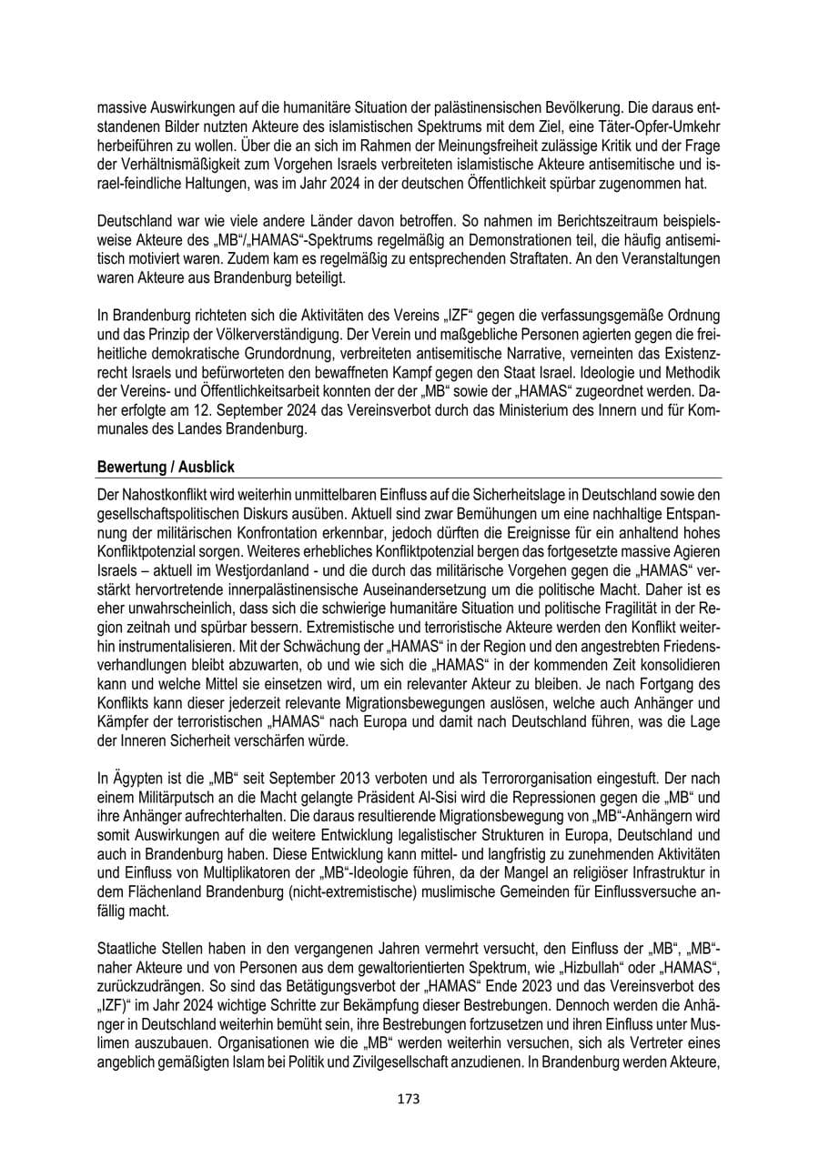 Seite 173 des Verfassungsschutzbericht 2024 Brandenburg