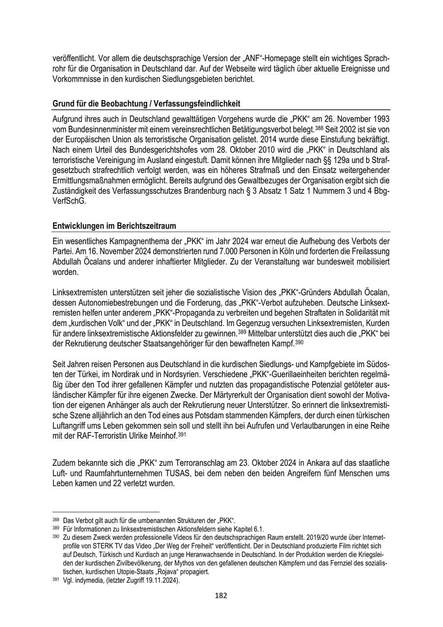 Seite 182 des Verfassungsschutzbericht 2024 Brandenburg