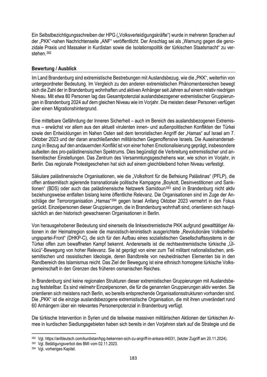 Seite 183 des Verfassungsschutzbericht 2024 Brandenburg