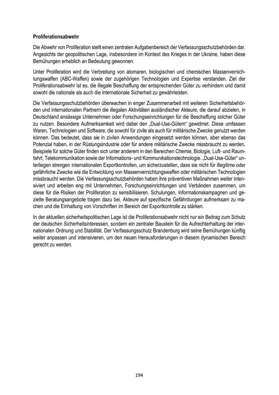 Seite 194 des Verfassungsschutzbericht 2024 Brandenburg