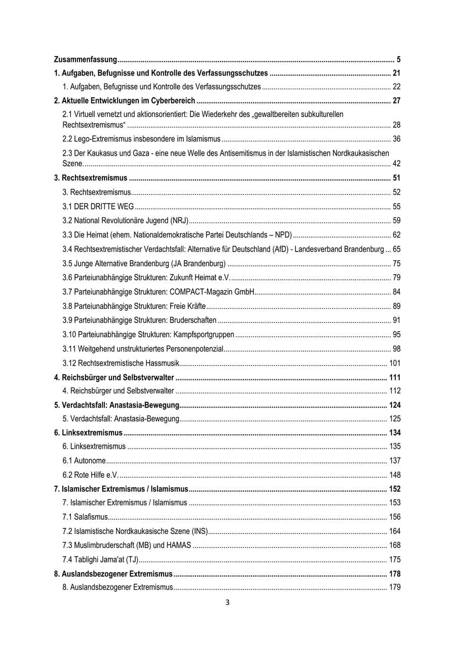 Seite 3 des Verfassungsschutzbericht 2024 Brandenburg