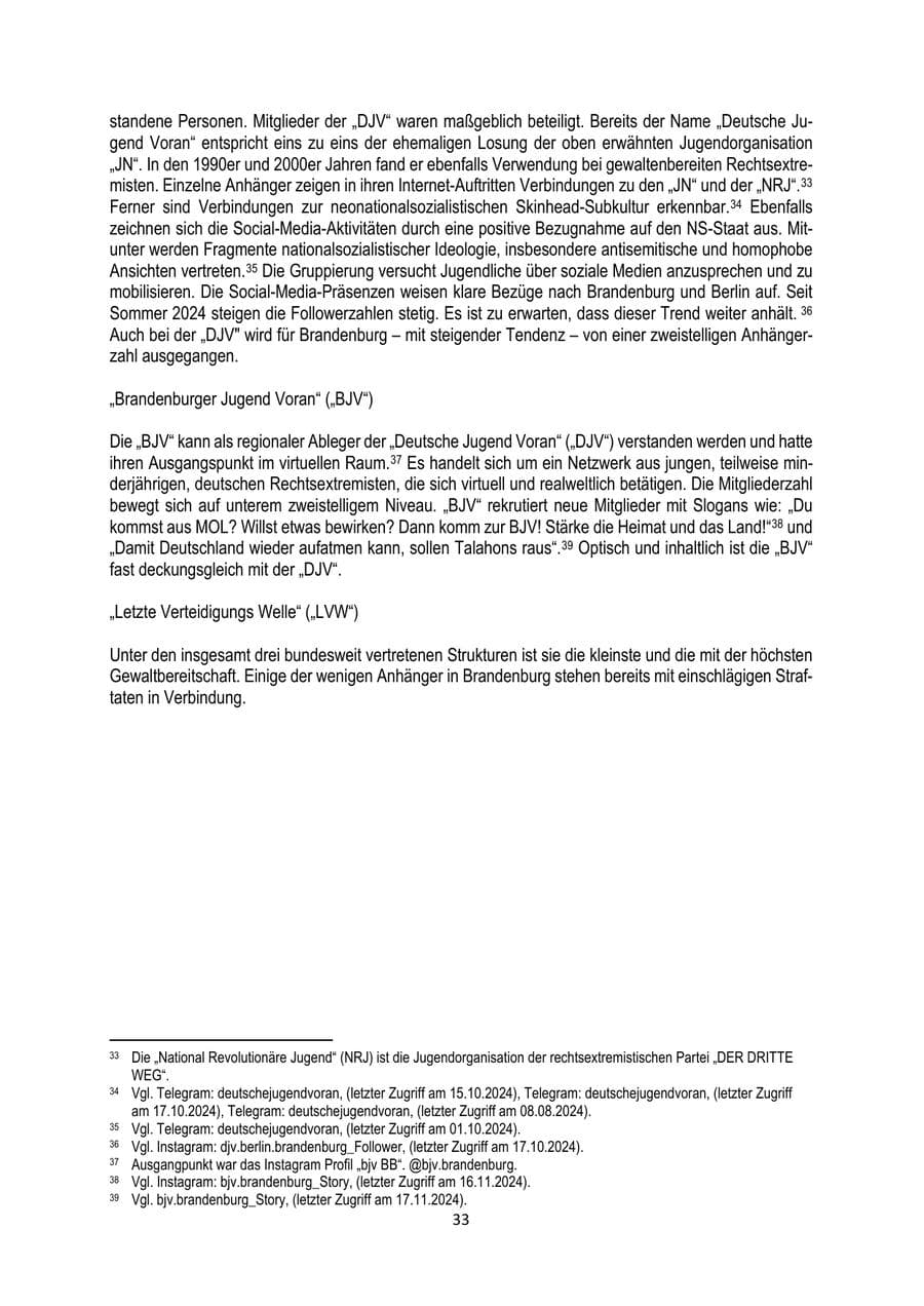 Seite 33 des Verfassungsschutzbericht 2024 Brandenburg